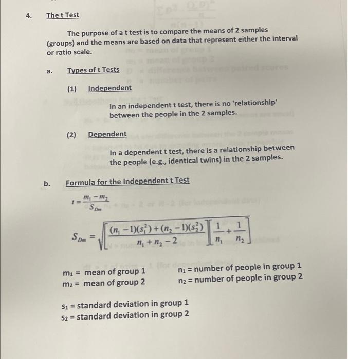 Solved The t Test The purpose of a t test is to compare the | Chegg.com