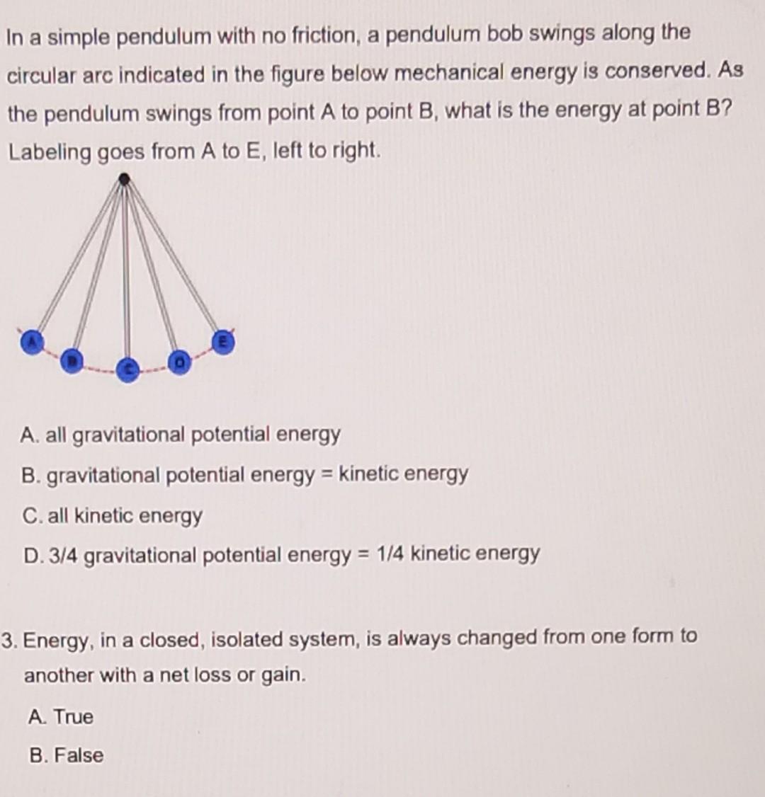 Solved In A Simple Pendulum With No Friction, A Pendulum Bob | Chegg.com