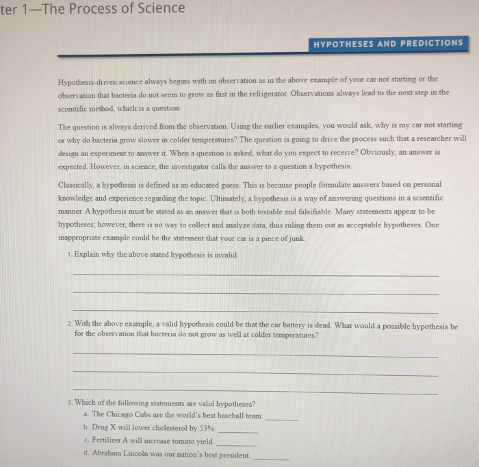 Solved ter 1-The Process of Science HYPOTHESES AND | Chegg.com