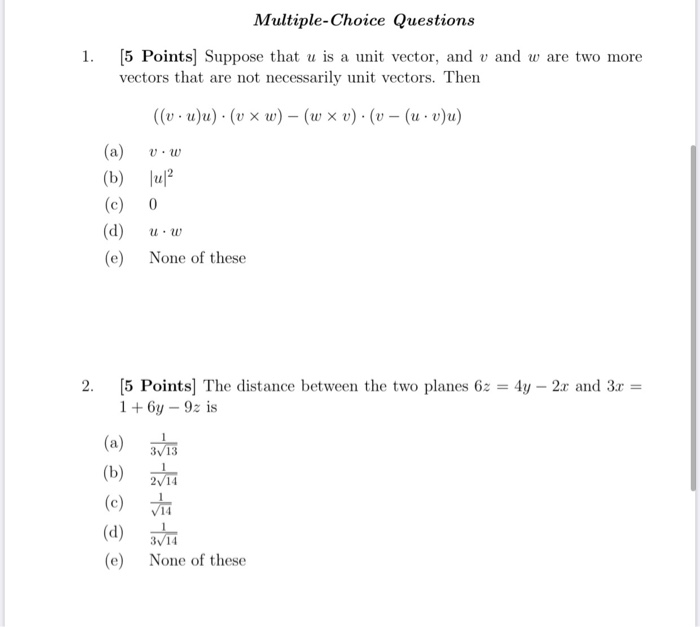 Solved Multiple-Choice Questions 1. [5 Points Suppose That U | Chegg.com