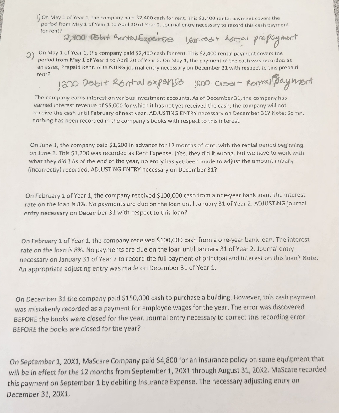 Solved On May 1 of Year 1, the company paid $2,400 cash | Chegg.com