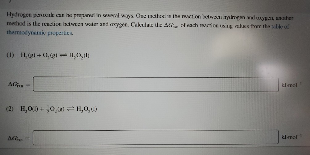 Solved Hydrogen Peroxide Can Be Prepared In Several Ways. | Chegg.com