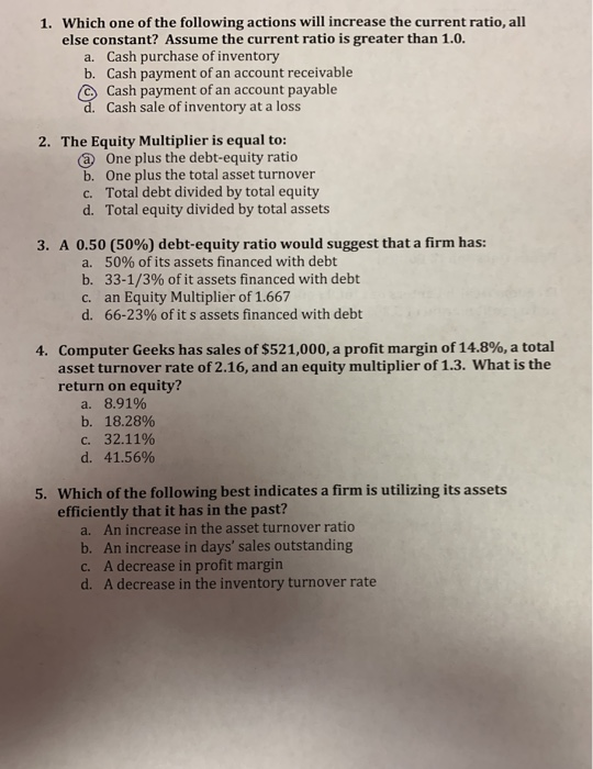 Solved 1. Which one of the following actions will increase | Chegg.com