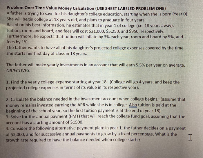 Solved Problem One: Time Value Money Calculation (USE SHEET | Chegg.com