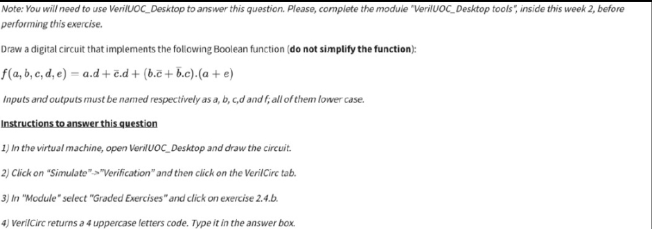 Solved Note: You will need to use VerilUOC_Desktop to answer | Chegg.com