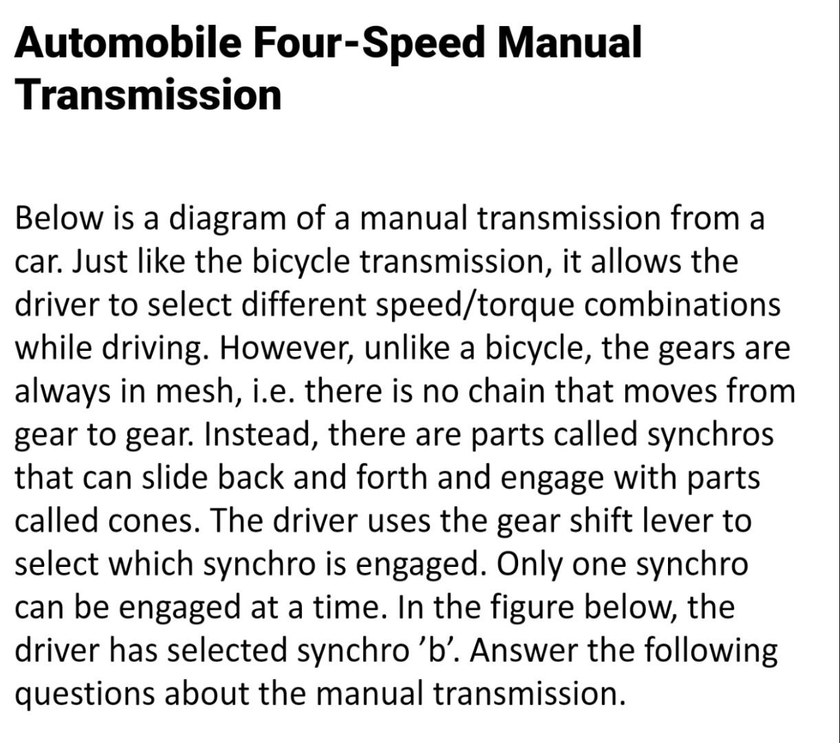 Solved Automobile Four Speed Manual Transmission Below Is A Chegg