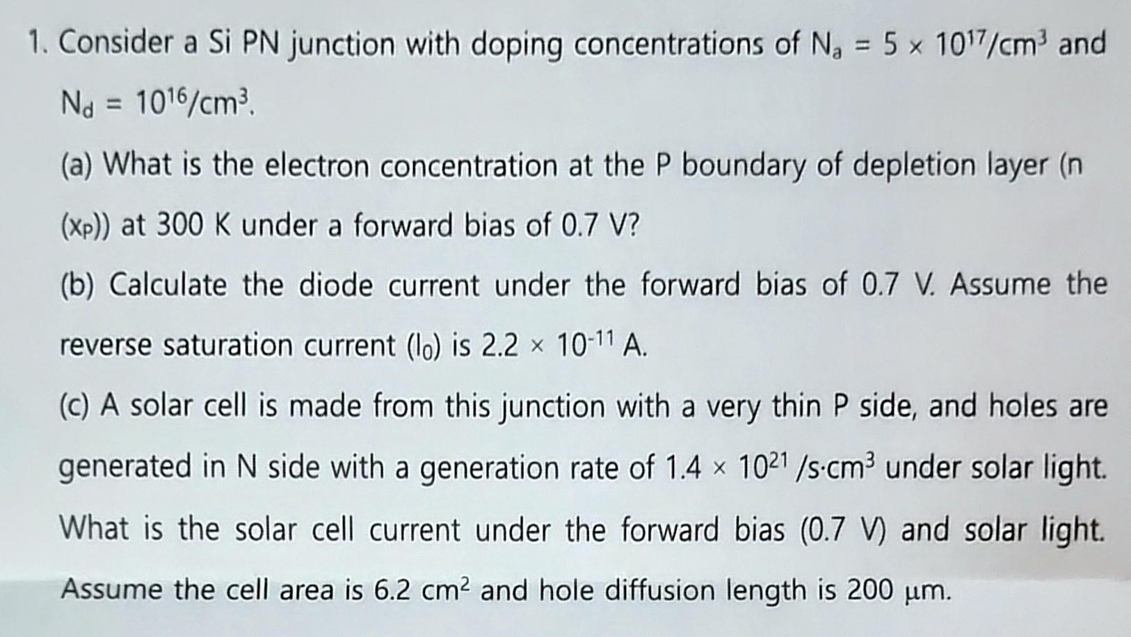 Solved 1. Consider a Si PN junction with doping | Chegg.com