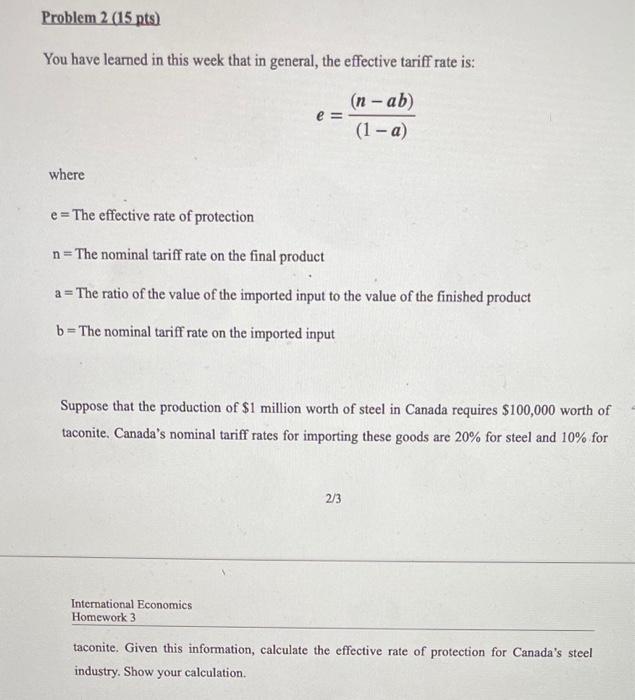 Solved Problem 2 (15 pts) You have learned in this week that | Chegg.com