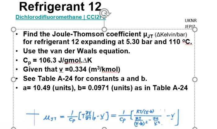 Solved - Find The Joule-Thomson Coefficient μJT ( Δ | Chegg.com