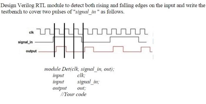 Solved Design Verilog RTL module to detect both rising and | Chegg.com