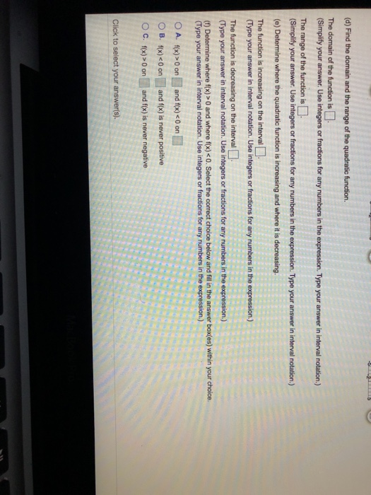 Solved For the quadratic function f(x) 2x2 - x +4, answer | Chegg.com