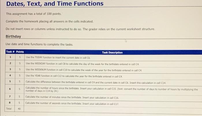 Solved Dates, Text, and Time Functions This assignment has a | Chegg.com