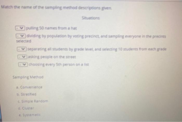 Solved Match the name of the sampling method descriptions | Chegg.com