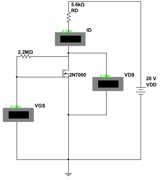 Solved 5.6k2 RD ID 2.2M 2N7000 VDS 20 V VDD nobe VGS | Chegg.com