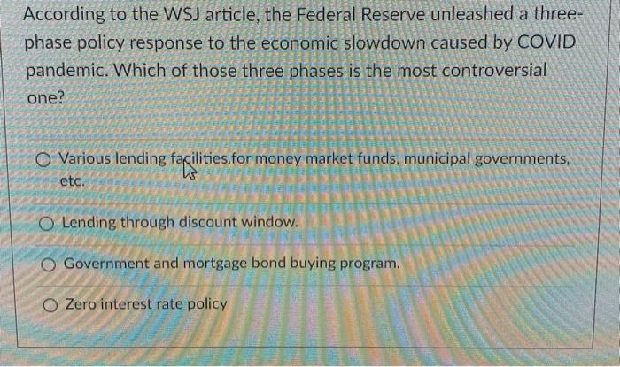 Solved According to the WSJ article, the Federal Reserve | Chegg.com