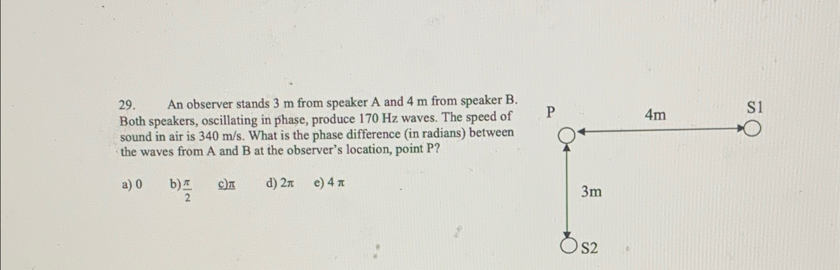 Solved An observer stands 3m ﻿from speaker A and 4m ﻿from | Chegg.com