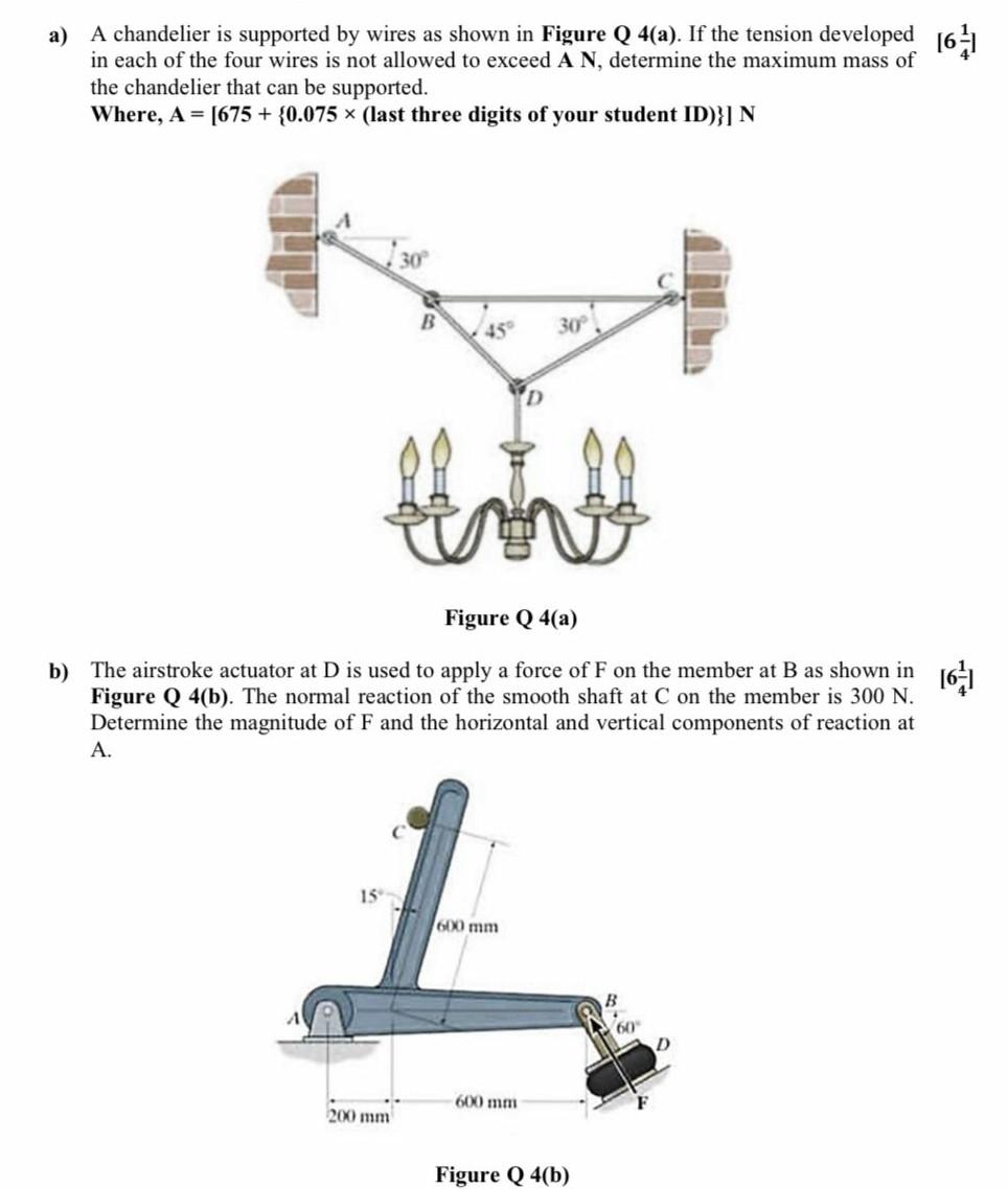 a) A chandelier is supported by wires as shown in