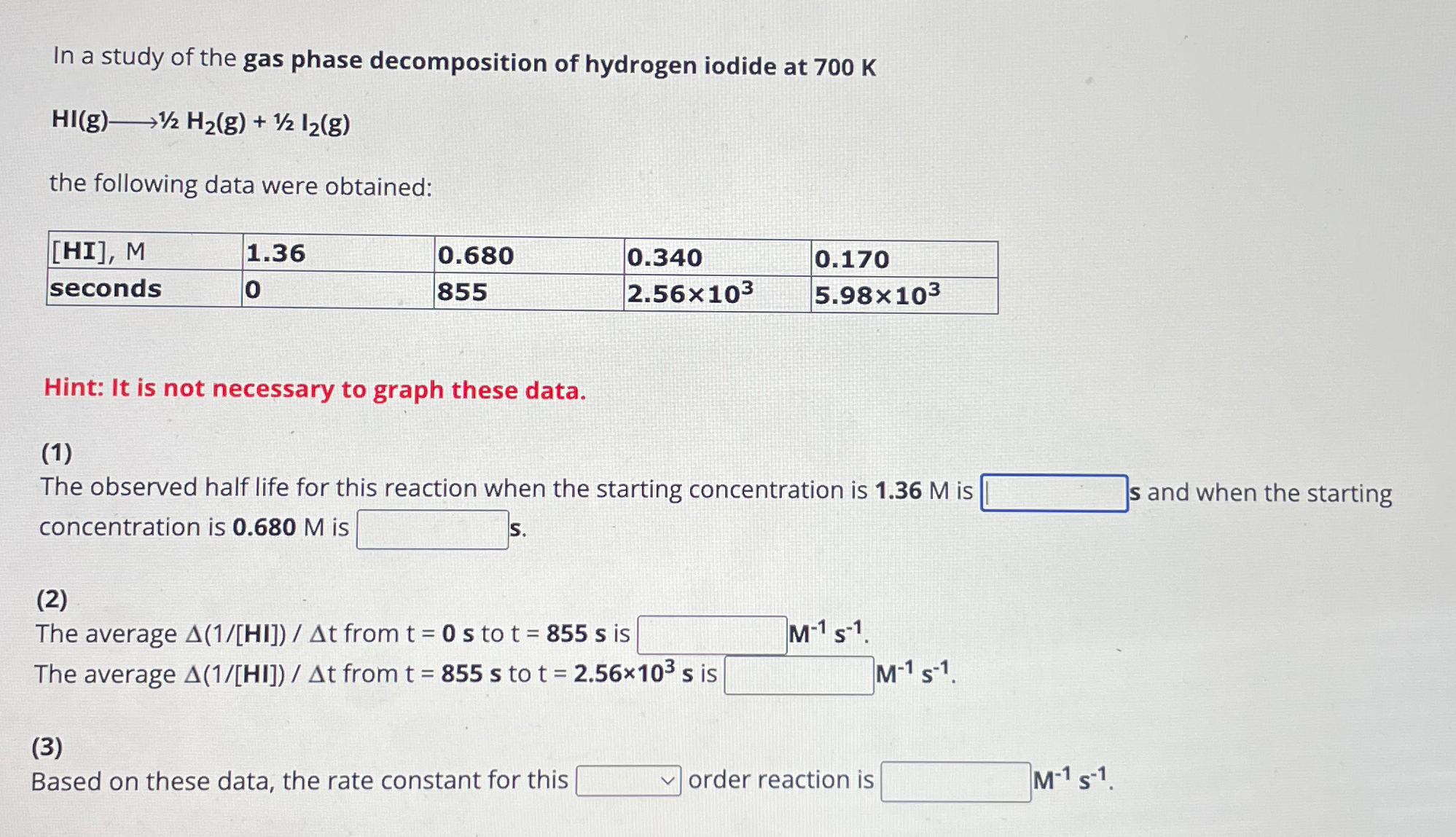 Solved In a study of the gas phase decomposition of hydrogen | Chegg.com