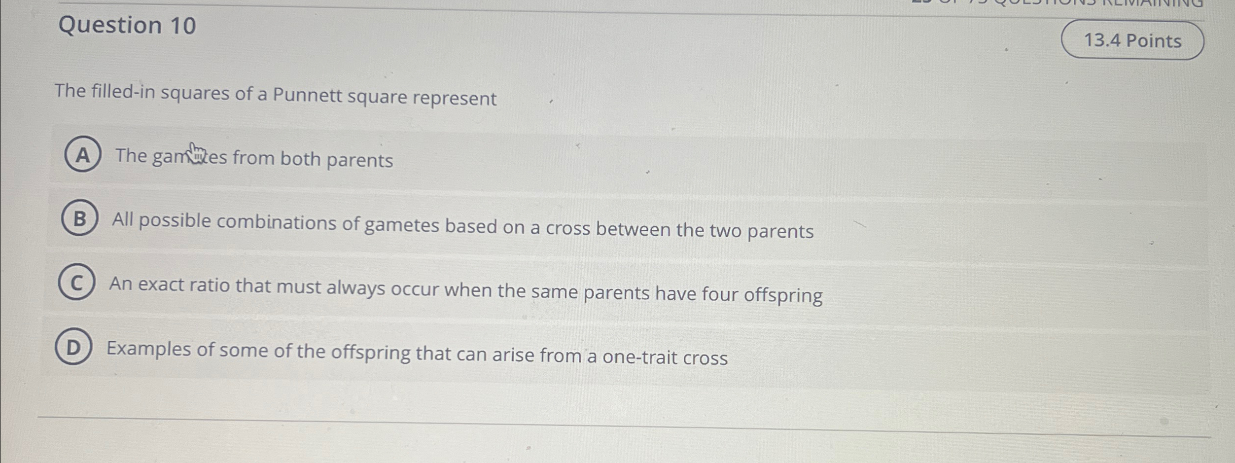 Solved Question 10The filled-in squares of a Punnett square | Chegg.com