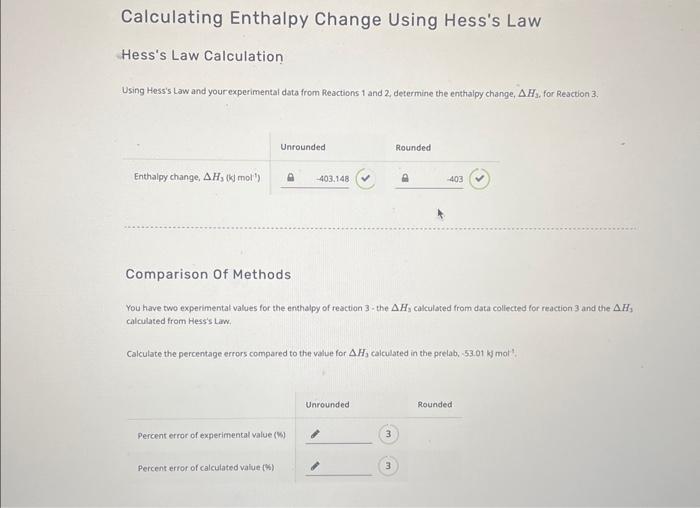 Solved Calculating Enthalpy Change Using Hess's Law Hess's | Chegg.com