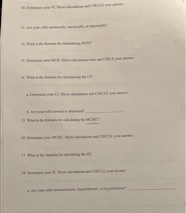 Solved PROCEDURE Calculate Mean Corpuscular Volume, Mean