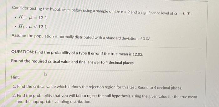 Solved Consider testing the hypotheses below using a sample | Chegg.com