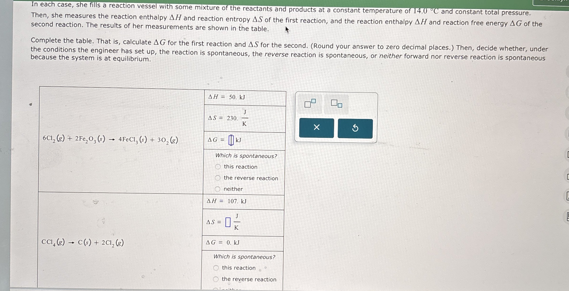 Solved In each case, she fills a reaction vessel with some | Chegg.com
