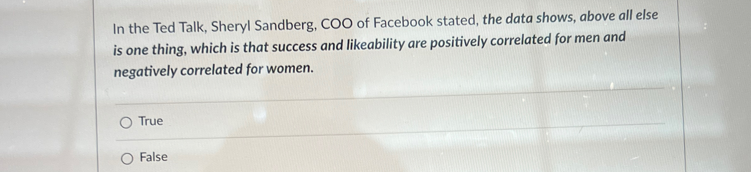 Solved In the Ted Talk, Sheryl Sandberg, COO of Facebook | Chegg.com