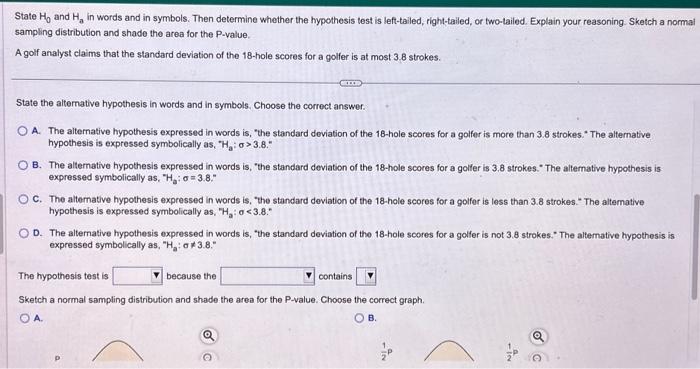 State H0 and Ha in words and in symbols. Then | Chegg.com