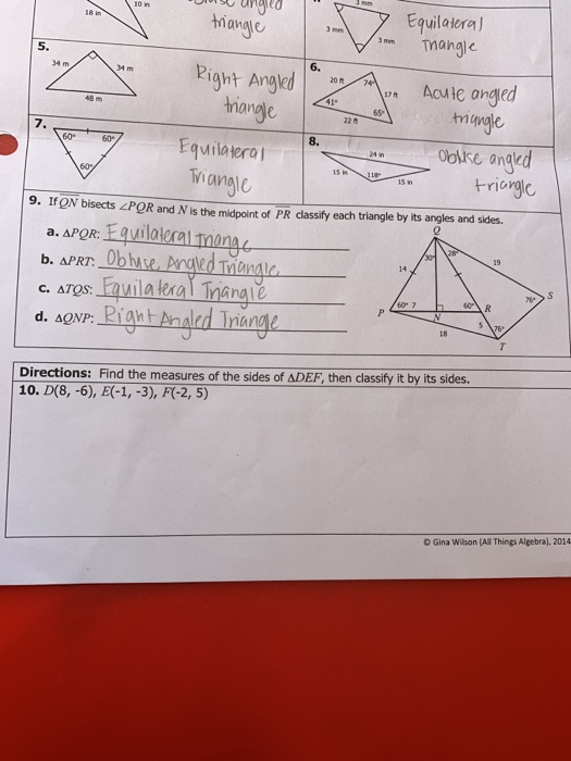 unit 4 congruent triangles homework 1 classifying triangles answers