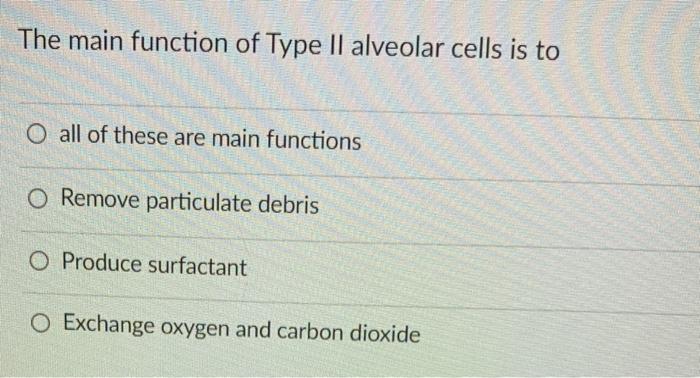 Solved The main function of Type II alveolar cells is to O | Chegg.com
