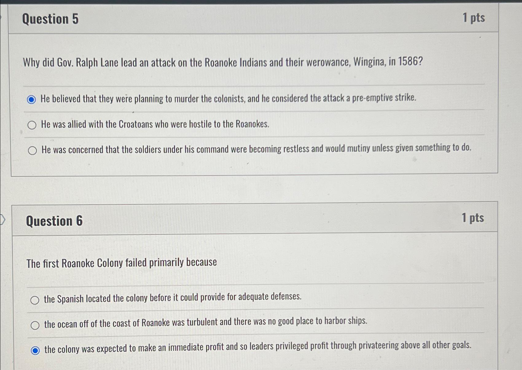 Solved Question 51 ﻿ptsWhy did Gov. Ralph Lane lead an | Chegg.com