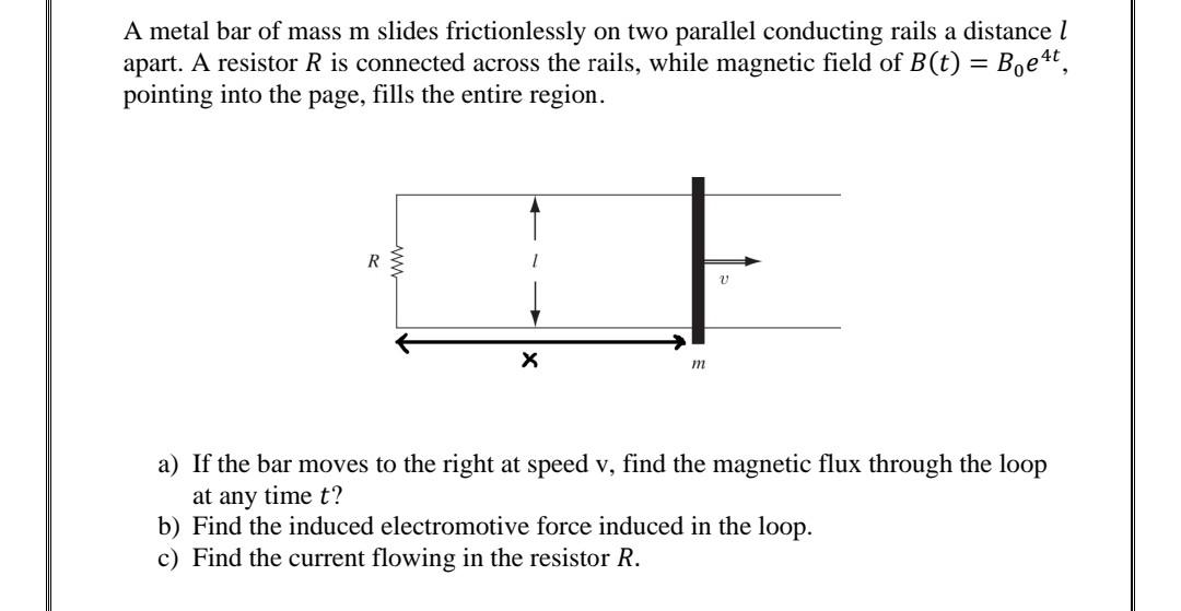 Solved A metal bar of mass m slides frictionlessly on two | Chegg.com