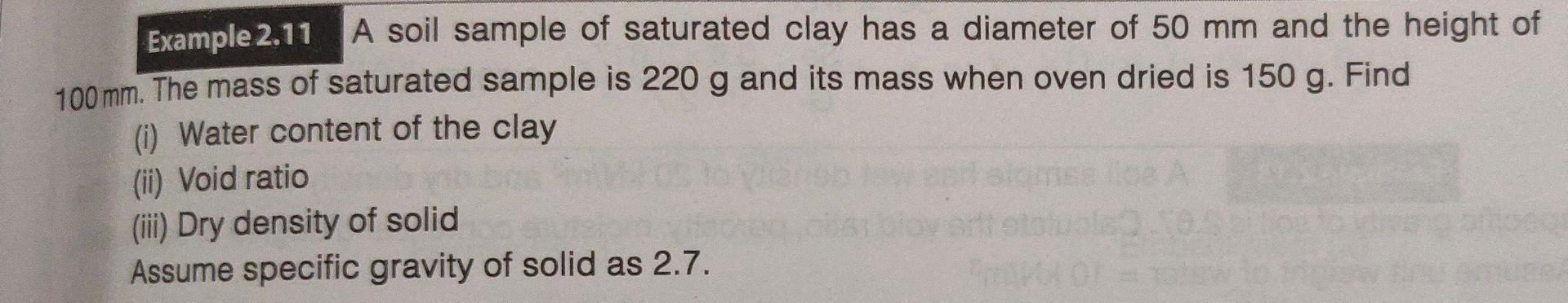 Solved Example 2.11 A soil sample of saturated clay has a | Chegg.com