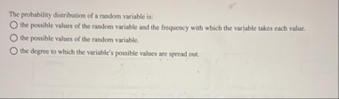 Solved The probability distribution of a random variable | Chegg.com