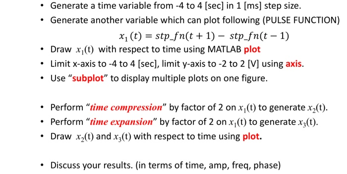 Solved • Generate a time variable from -4 to 4 [sec] in 1 | Chegg.com