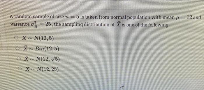 Solved A random sample of size n= 5 is taken from normal | Chegg.com