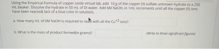 Solved Using the Empirical Formula of copper oxide virtual | Chegg.com