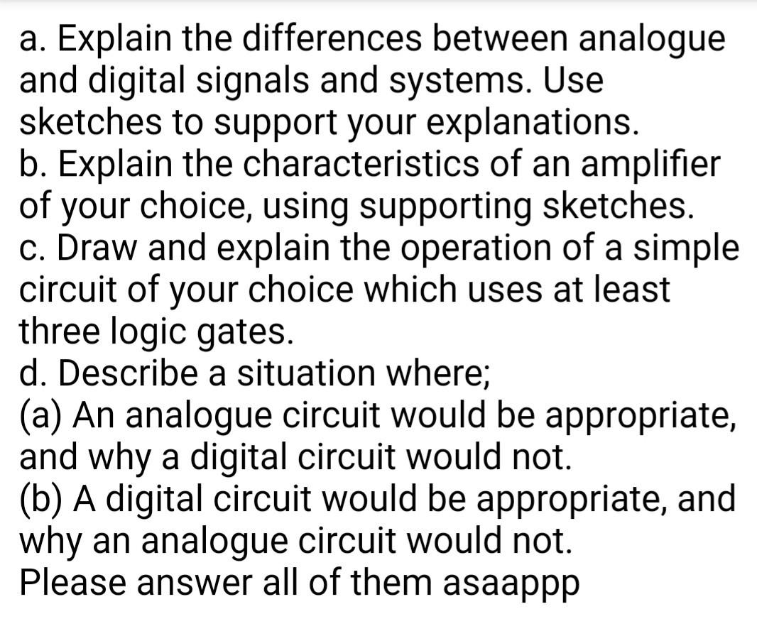 Solved a. Explain the differences between analogue and | Chegg.com