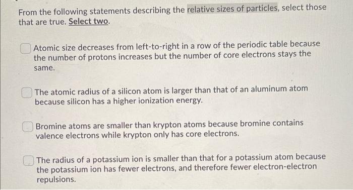 Solved From the following statements describing the relative | Chegg.com