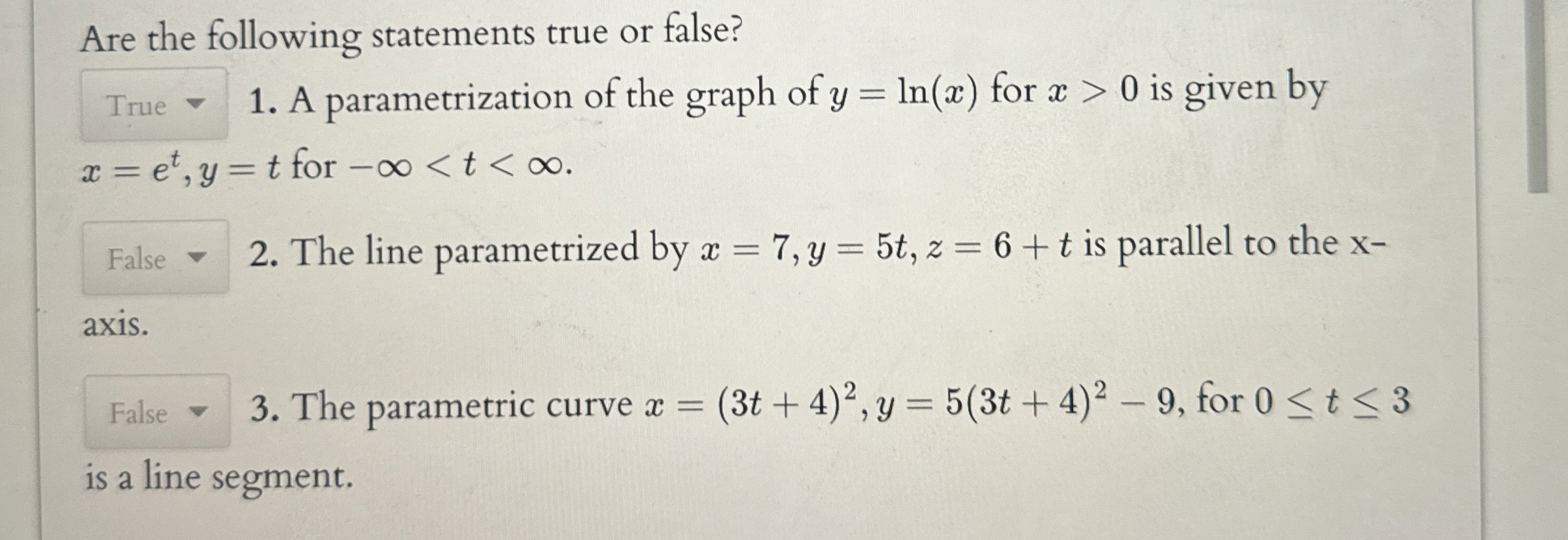 Solved Are the following statements true or false?A | Chegg.com