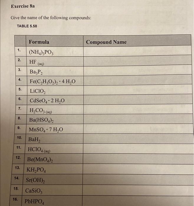 Solved Exercise 8a Give The Name Of The Following Compounds 2572