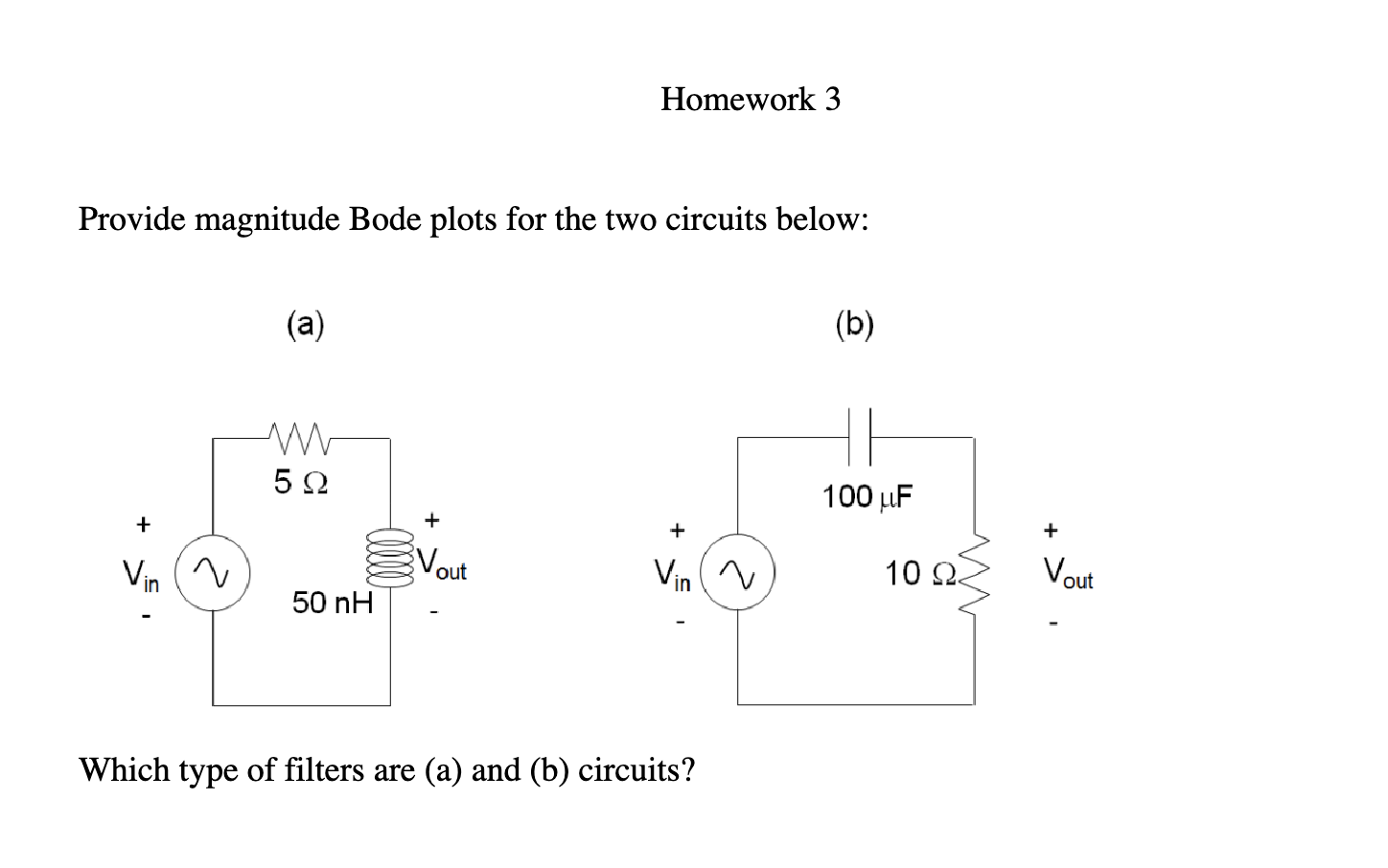 Solved Homework 3 ﻿Provide magnitude Bode plots for the two | Chegg.com