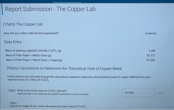 Solved Report Submission - The Copper Lab (15pts) The Copper | Chegg.com