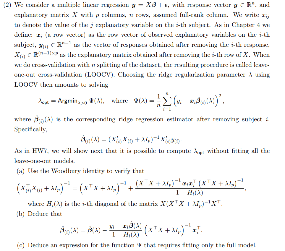 Solved (2) We ﻿consider a multiple linear regression | Chegg.com