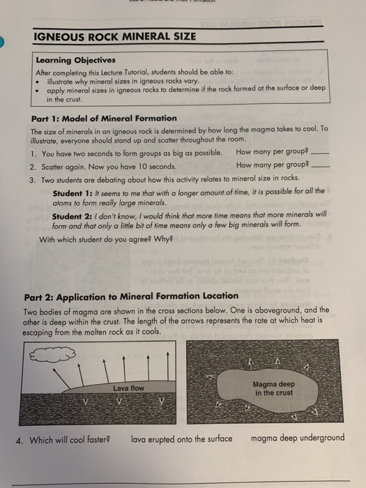 Solved IGNEOUS ROCK MINERAL SIZE Learning Objectives After | Chegg.com