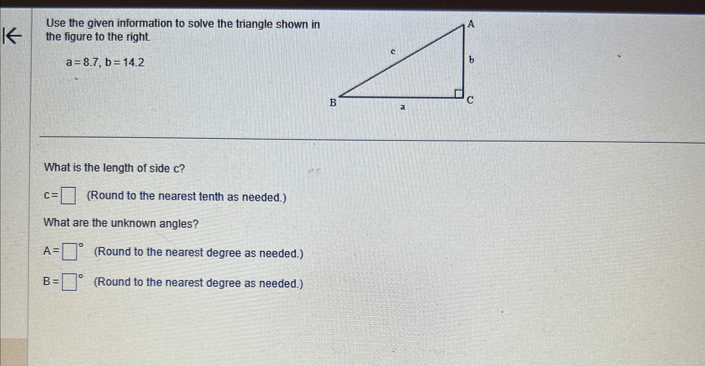 Solved Use the given information to solve the triangle shown | Chegg.com