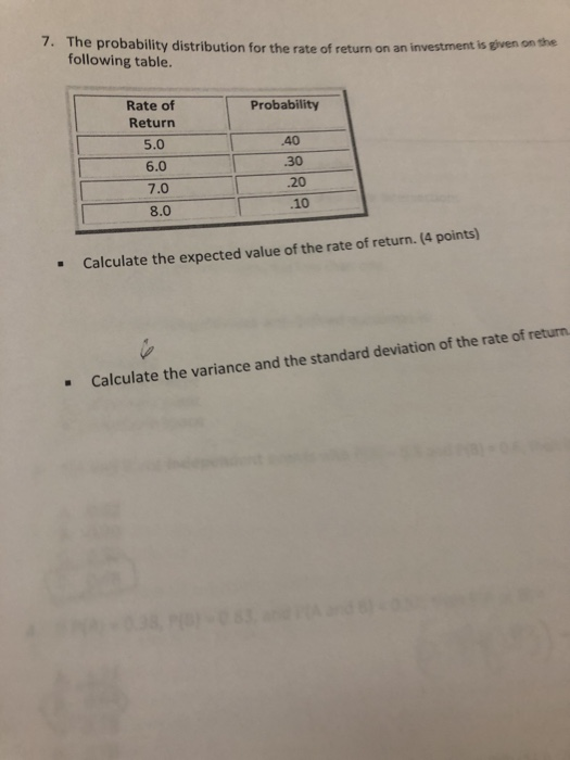 Solved The probability distribution for the rate of return | Chegg.com