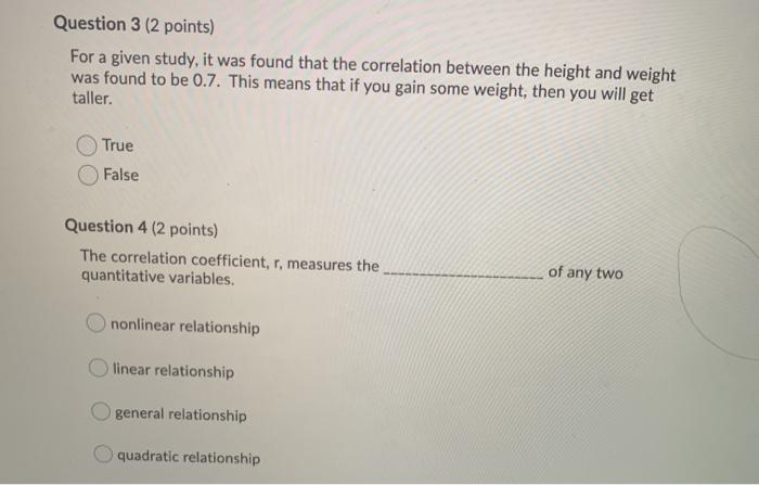 Solved Question 1 (2 points) A correlation statistic is an | Chegg.com