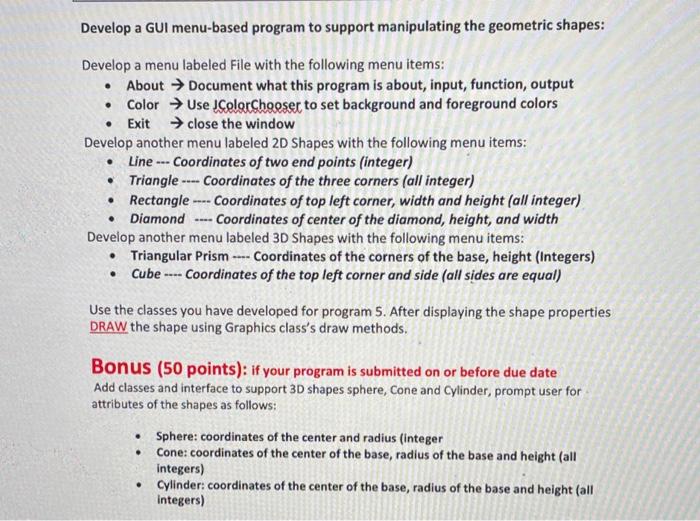 Develop a GUI menu-based program to support | Chegg.com